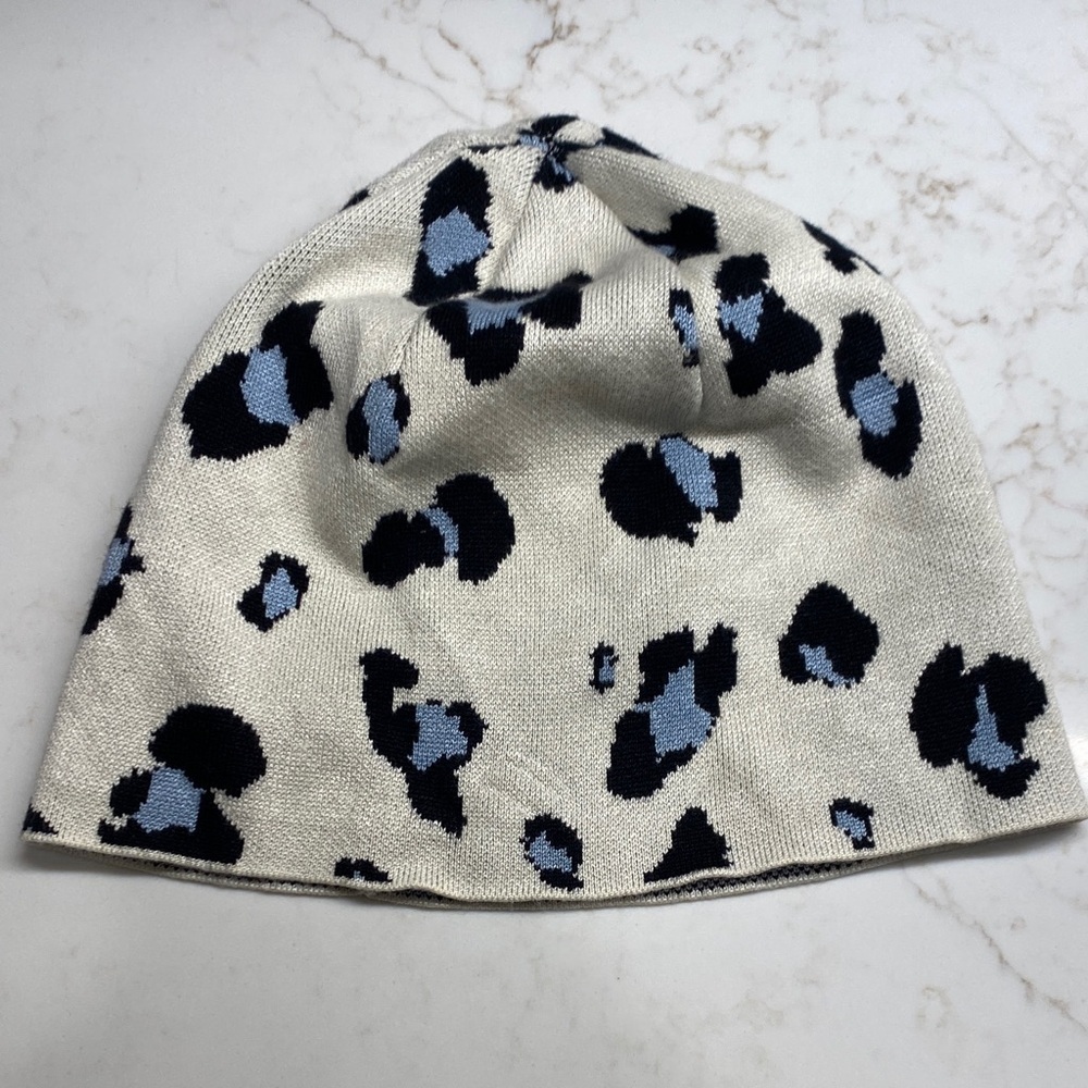 Chico’s Leopard Print Beanie Hat | Cream Blue | One Size